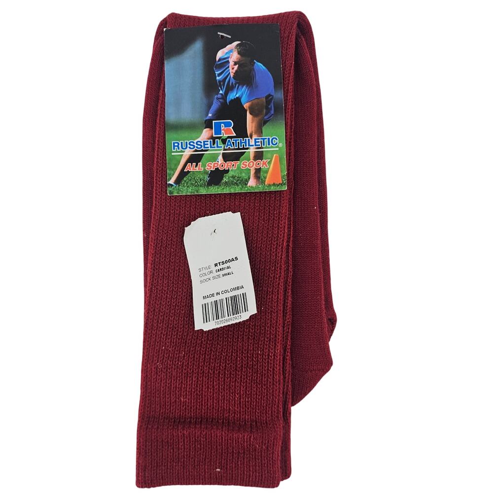 Vintage Russell Adult/Youth Solid Maroon Red All Sport Tube Sock Size Small NOS